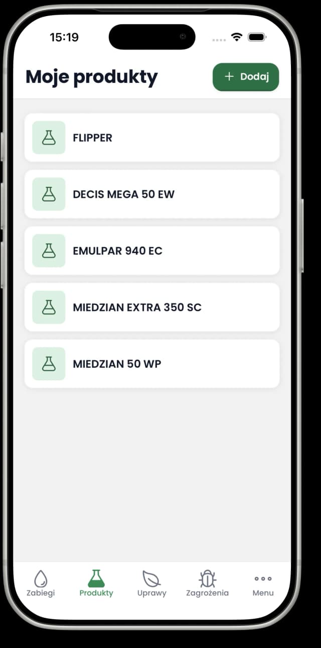 Lista produktów w aplikacji