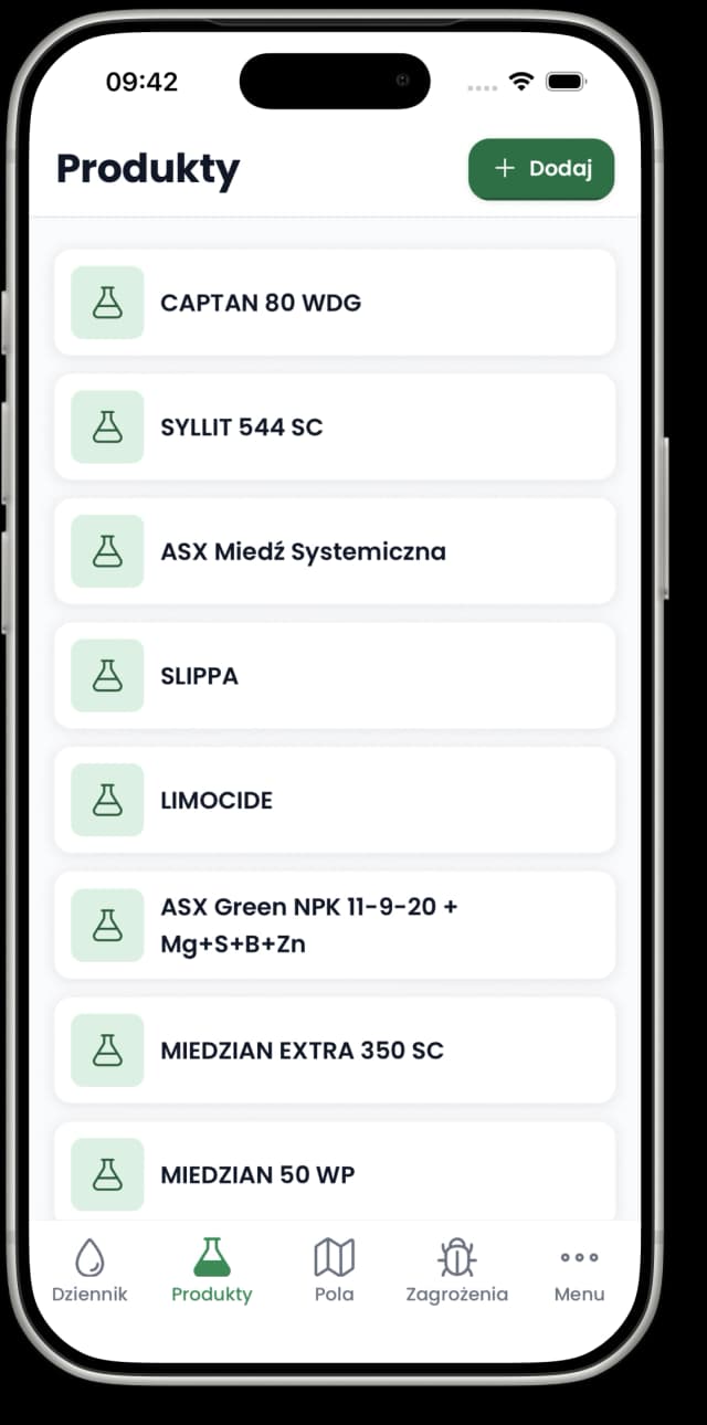 Lista produktów w aplikacji
