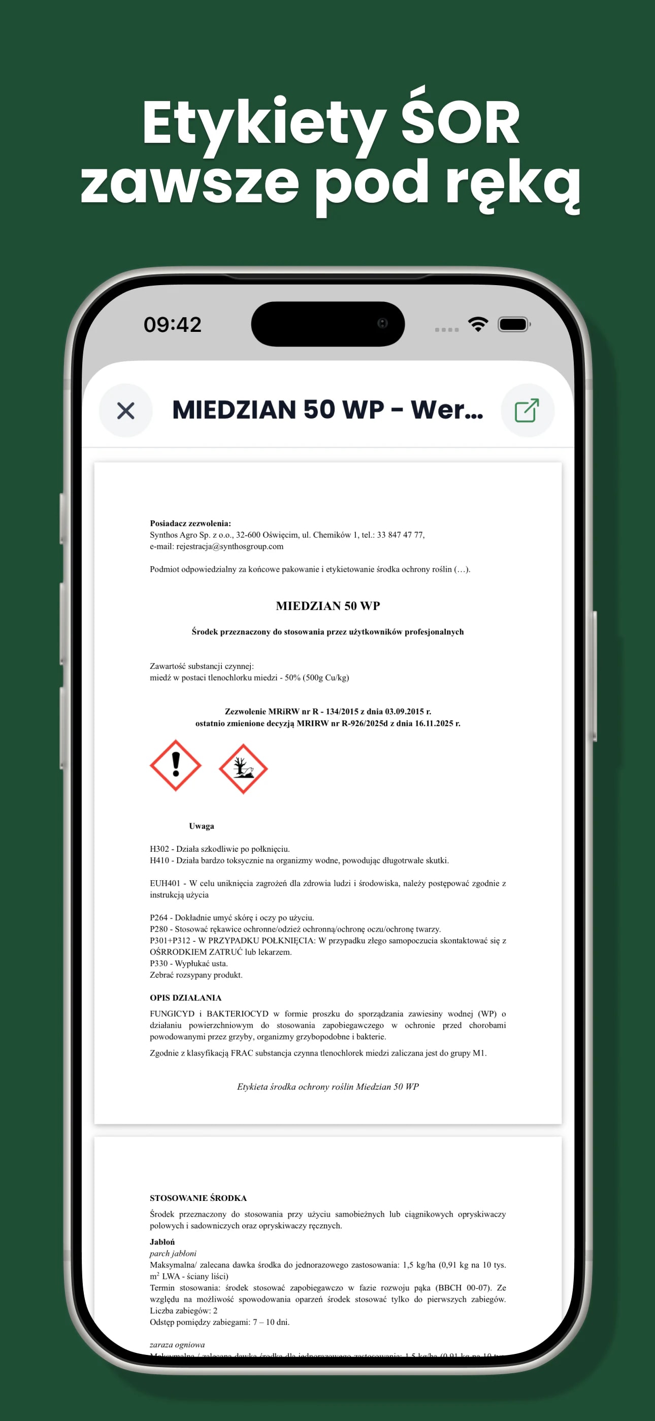 Podgląd etykiety środka ochrony roślin w PDF