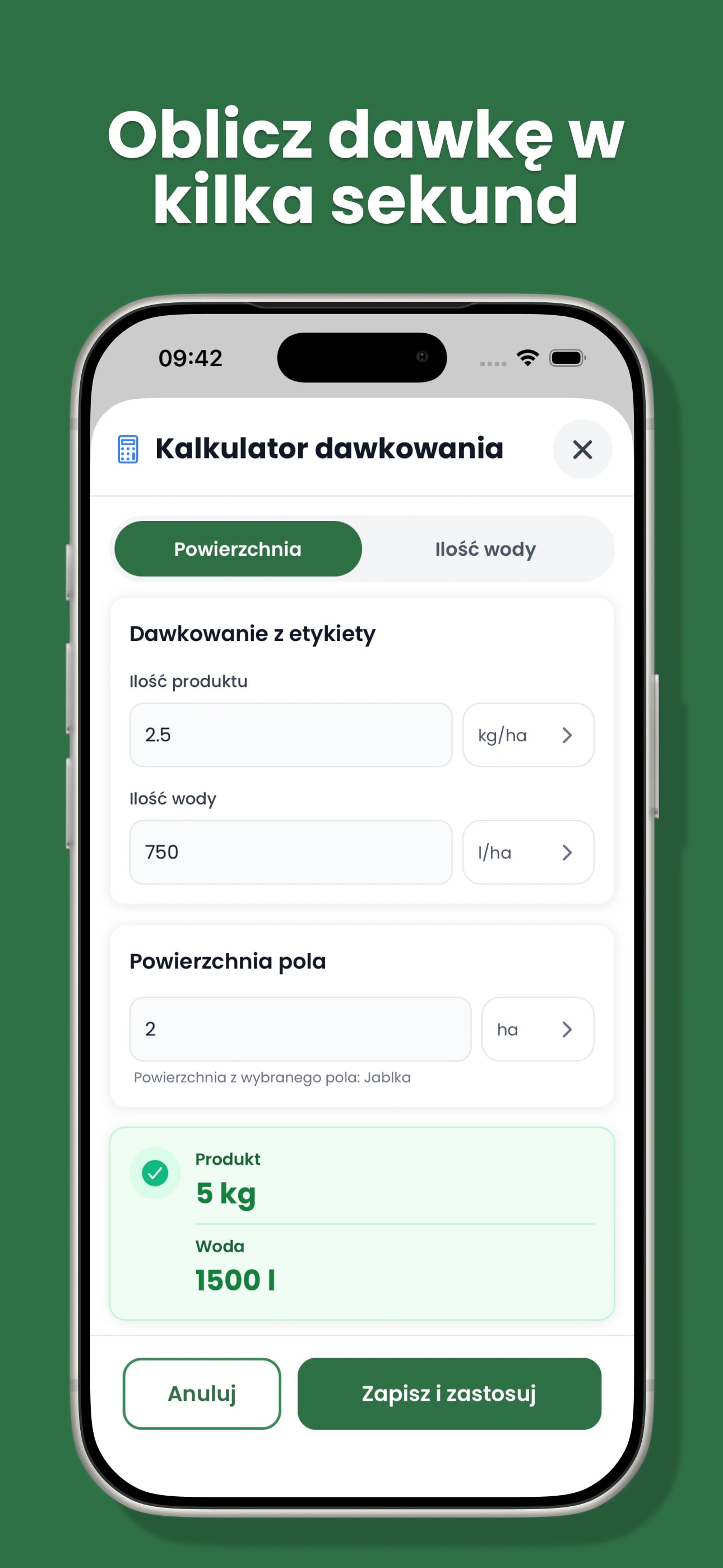 Kalkulator dawkowania produktu i ilości wody